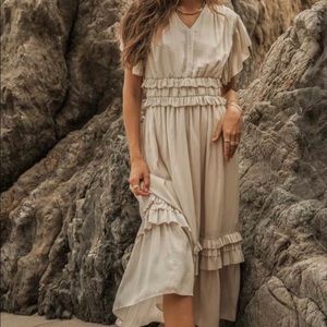 Bohme Willa Ruffle Dress Size XL Short Sleeve Ivory